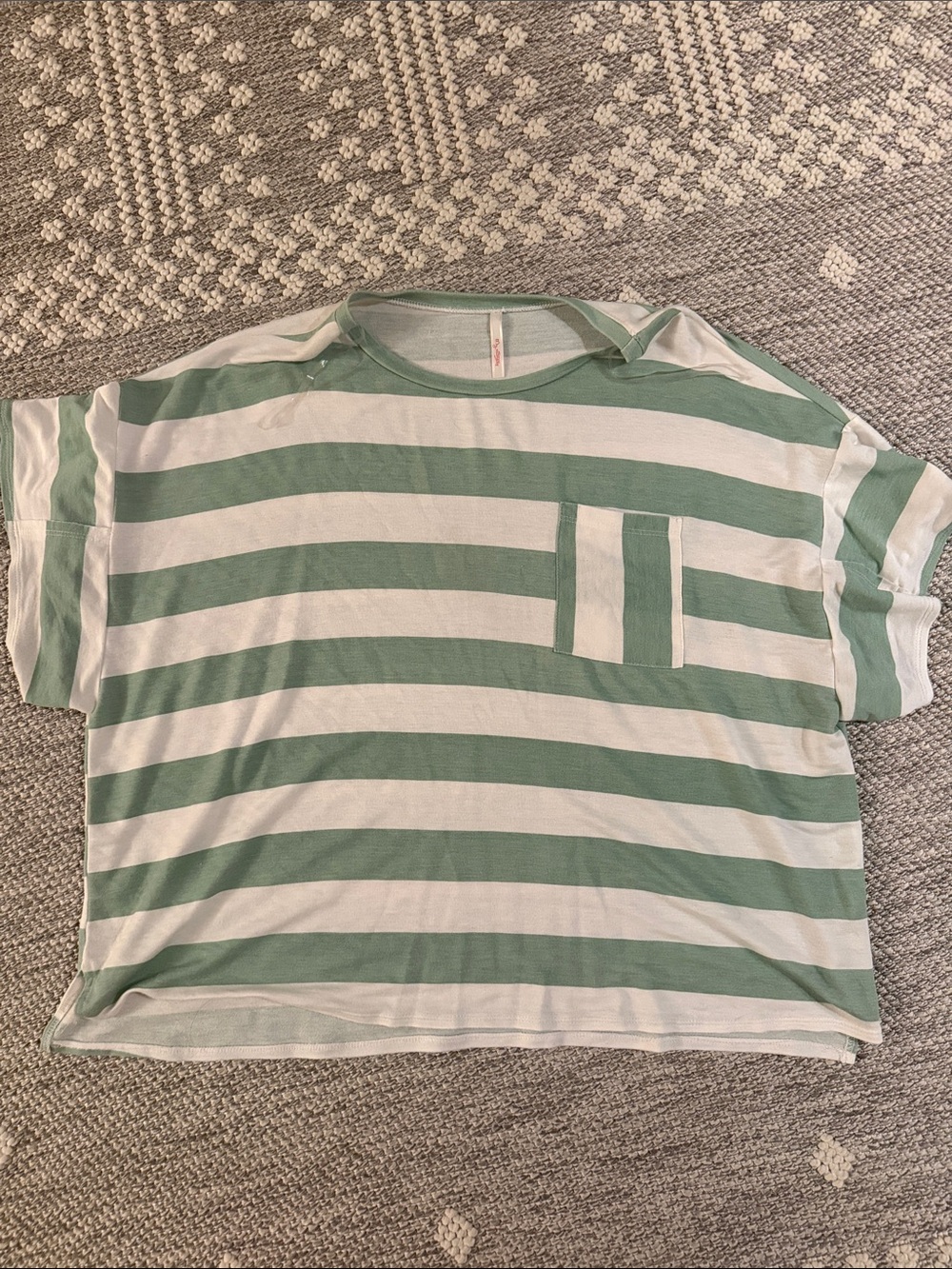 My Story Green and White Striped Boxy Pocket Tee